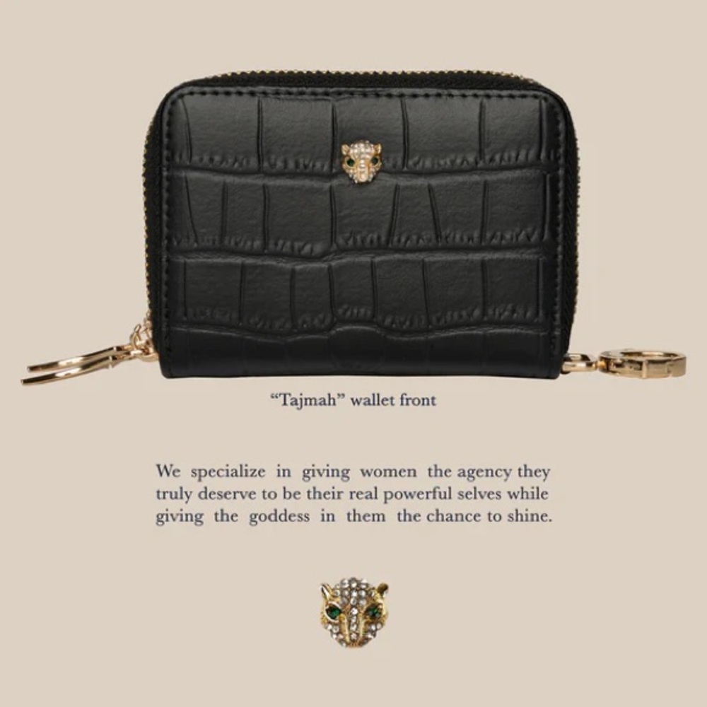 Maryam | EUC Tajmah Croc-Embossed Leather Wallet Gold Accents Women Owned RFID